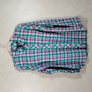 02110 Talbots green and pink plaid brushed cotton button up shirt XL